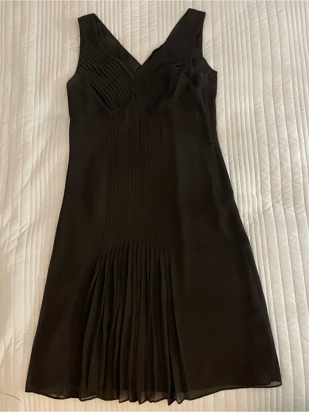 LOFT Black V-Neck Pleated Slip Dress